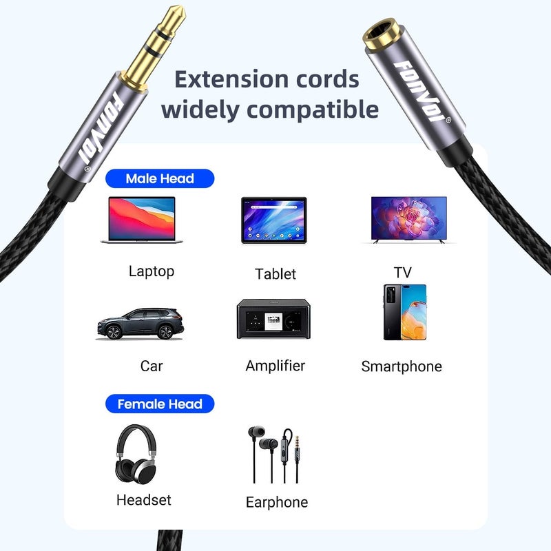FONVOI 20FT 3.5mm Aux Jack Audio Extension Cable,Male to Female,TRS Headphone Extension Cable Compatible with Heaphone, MP3 Players iPhone iPad Tablets Media Player - Image 2